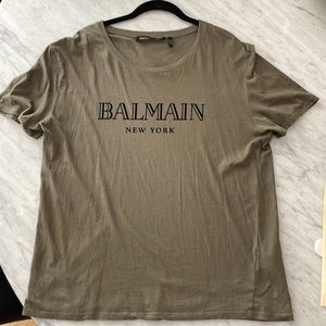 Balmain X H&M Big Logo Army Green T-Shirt - Size L